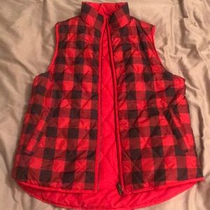 Reversible red & black buffalo plaid quilted vest